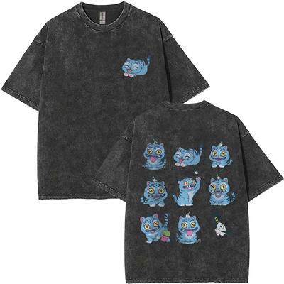 Limited Movie KPop Demon Hunters Derpy Tiger Washed Vintage T-shirt Men Women Clothing Casual Funny Cartoon Short Sleeve T Shirt