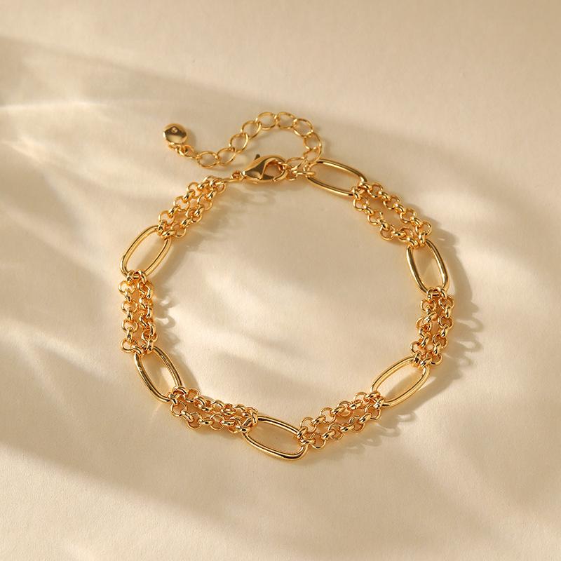 Minimalist Gold Plated Color Retention Neutral Thick Chain Handmade Plain Bracelet