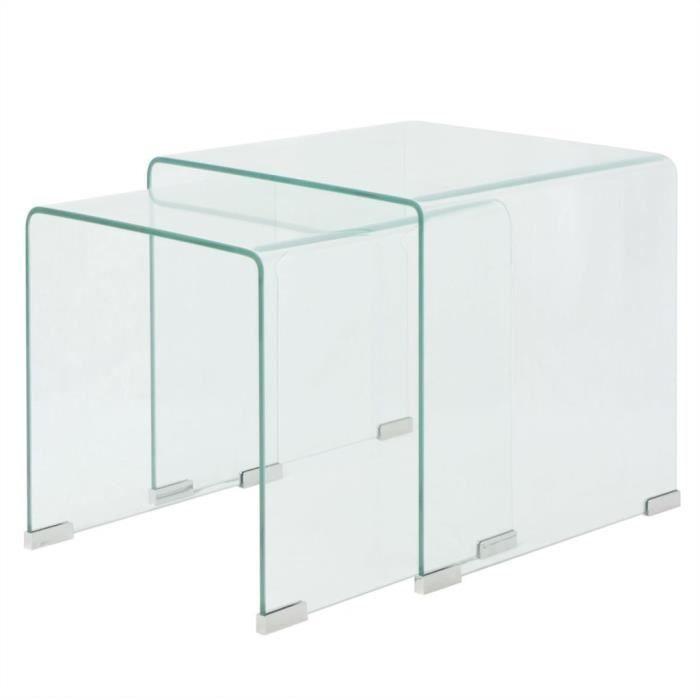 Ensemble de tables gigognes - vidaXL - 2 pièces - Verre trempé - Transparent - Design contemporain