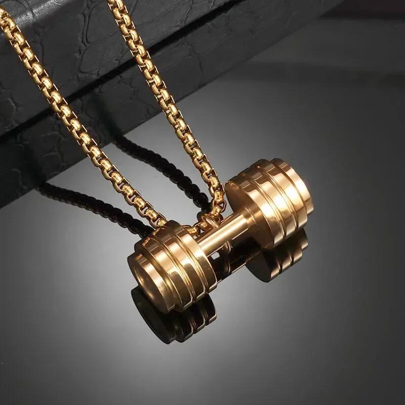 Coole Titanstahl Kurzhantel Anhänger Halskette Langhantel Fitness Anhänger für Männer und Frauen Freizeit Sport Punk Schmuck