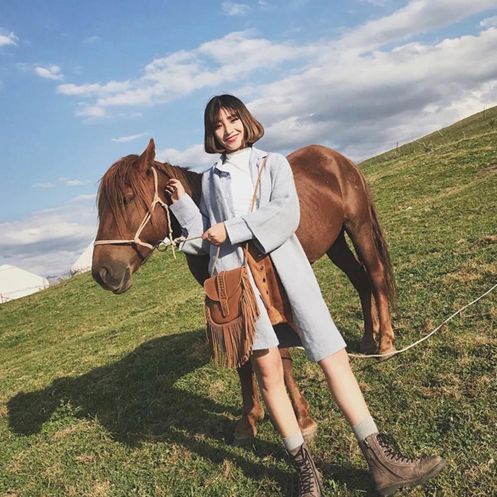 Umělá semišová kůže Hippie Gypsy Boho Bag Dámské kabelky Taška Vintage Fringe Tassel Bohemian Bag Dámské kabelky přes rameno