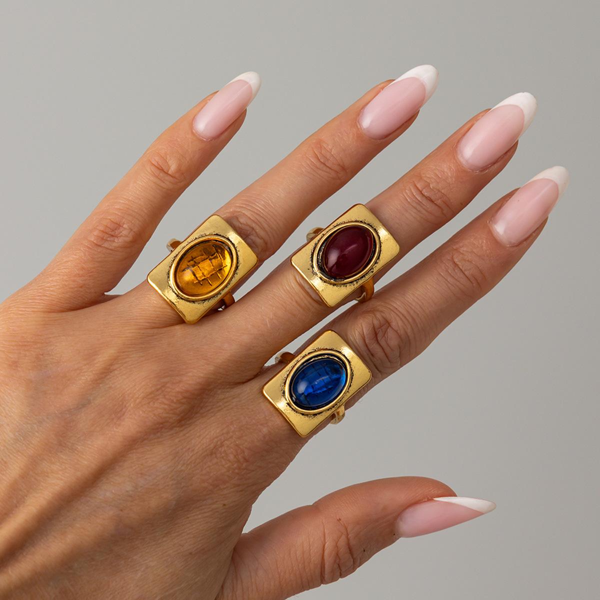 

3Pcs/Set Vintage Metal Inlay Colorful Resin Gem Geometric Irregular Women s Ring Set, Punk Style Fashionable Daily Wear With