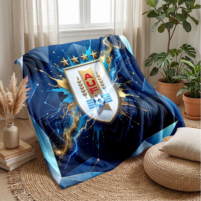 Uruguay Football Printed Flannel Blanket Skin Friendly Warm Decorative Throw for Indoor Couch Bed Daily Use