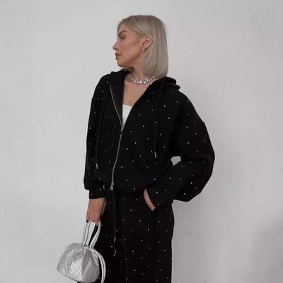 Ensembles de Sport pour Femmes Sweat à Capuche Fermeture Éclair Pantalons Ensemble à Pois Tenue de Sport Tenue Décontractée Survêtement