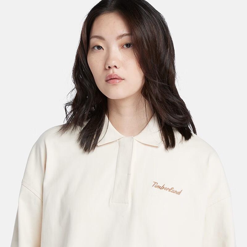 Timberland Solid Logo Casual Long Sleeve Polo Shirt Women Tops Smoke-White A6HVS-V04