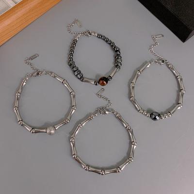 Unisex Bracelet Promotion Imply Joint Smooth Adjustable Extended Length Bamboo Bead Stainless Steel Lightweight