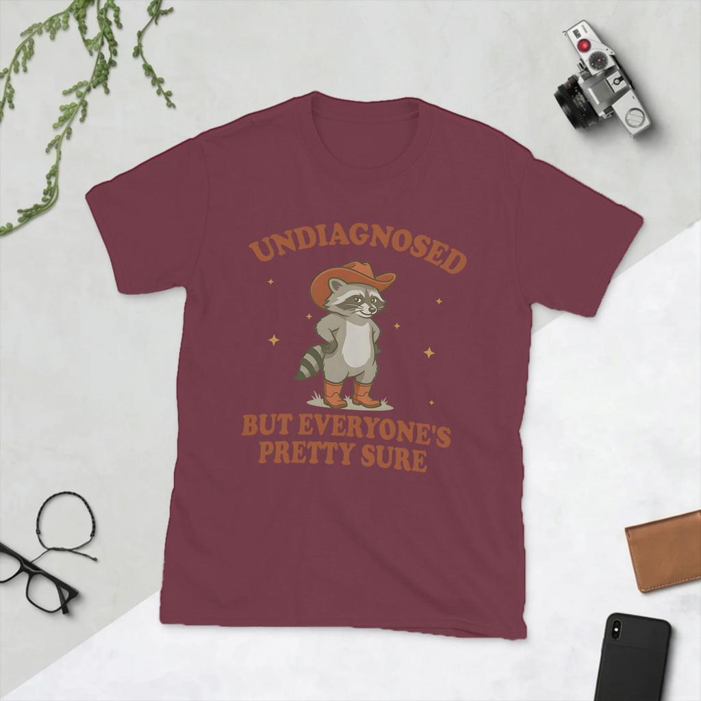 Funny Cowboy Raccoon Undiagnosed But Everyone Is Pretty Sure T Shirt For Unisex Cotton Funny Tshirt Crewneck Tee Shirt Tops Party