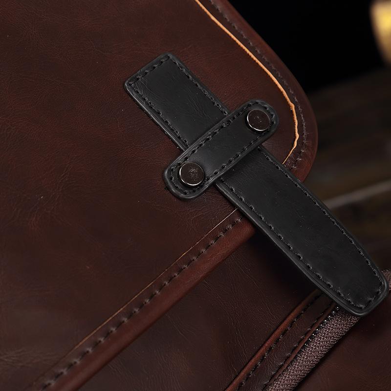 Trendy Men's British Fashion Backpack Personality Design Young Student Backpack Retro Crazy Horse Leather Bag 14-inch Computer Bag