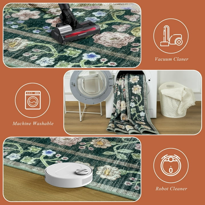 New Vintage Floral Rugs Soft Accent Area Rug Large Size Rugs Low-Pile Carpet for Living Room Bedroom Home Decor Floor Mat