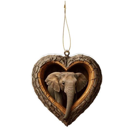 Heart-Shaped Animal Christmas Ornament 2D Flat Acrylic Forest Animal Decoration Woodland Pendant for Xmas Tree Decor Animals Lovers Gift