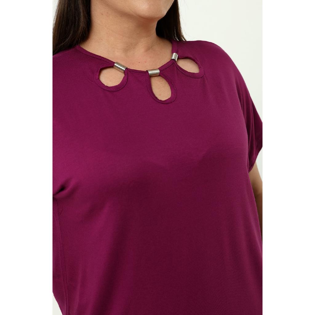 Plus Size Comfort Model Stylish Collar Detailed Cotton Curve Short Sleeve Summer Evening Dress Tunic T-shirt