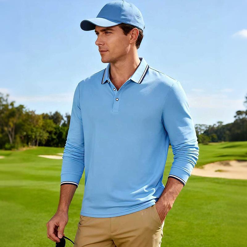 Autumn New Loose Men's Casual Jacquard Polo Shirt Quick-drying Breathable Golf Long-sleeved