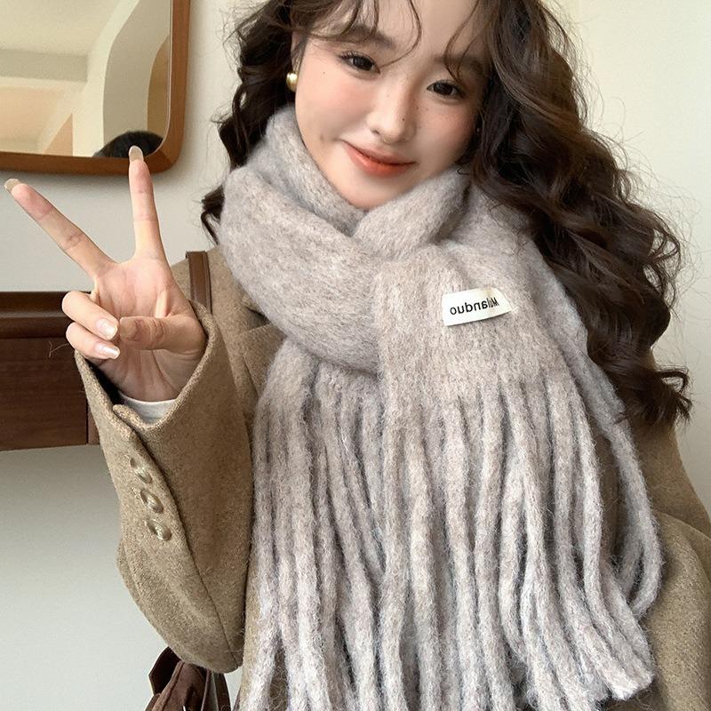 Soft wool scarf containing wool autumn and winter warm solid color wool scarf female student gifts girlfriend
