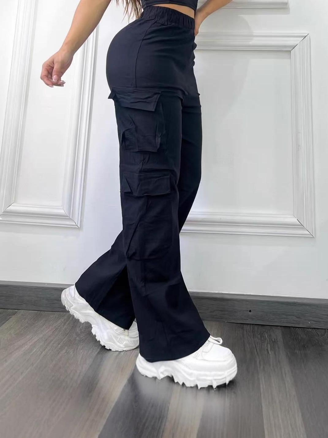 

European and American Women s Fashion Solid Color Straight-Leg Casual Workwear Pants Large чорний