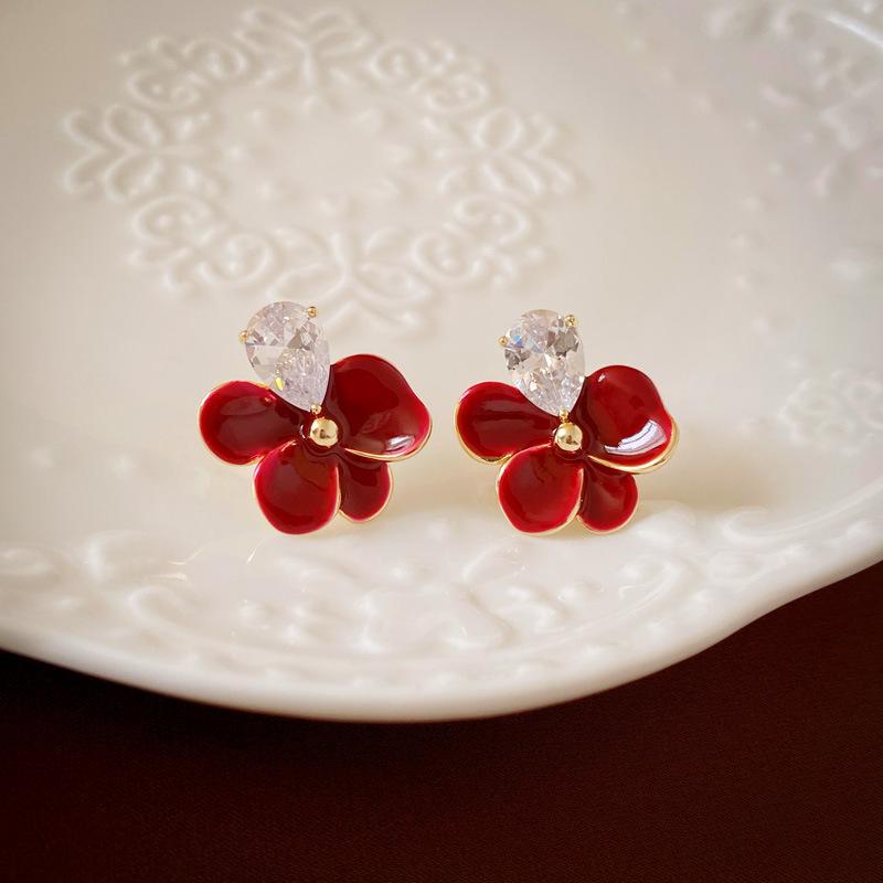 

Gold-Plated Zircon Flower Petal Sterling Silver Stud Earrings