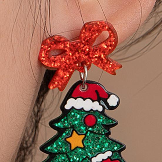 1 Pair Women Drop Earrings Cartoon Style Christmas Tree Shape Sequin