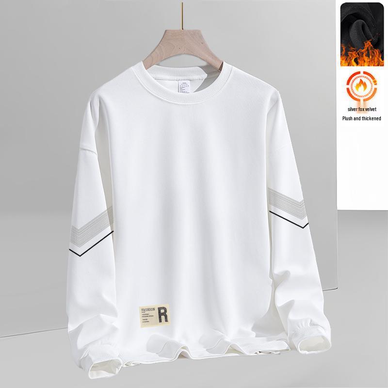 Men's Loose Round Neck Plus Velvet Long Sleeve Pullover for Autumn and Winter
