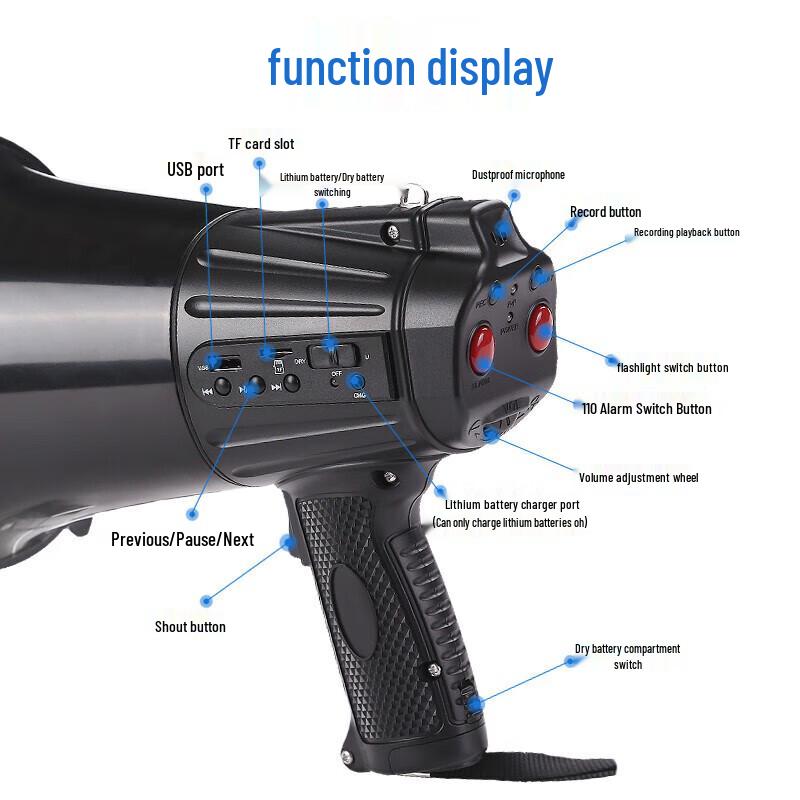 Thunder King CR-113 Portable Megaphone with LED & Recording CN plug (adapter included)