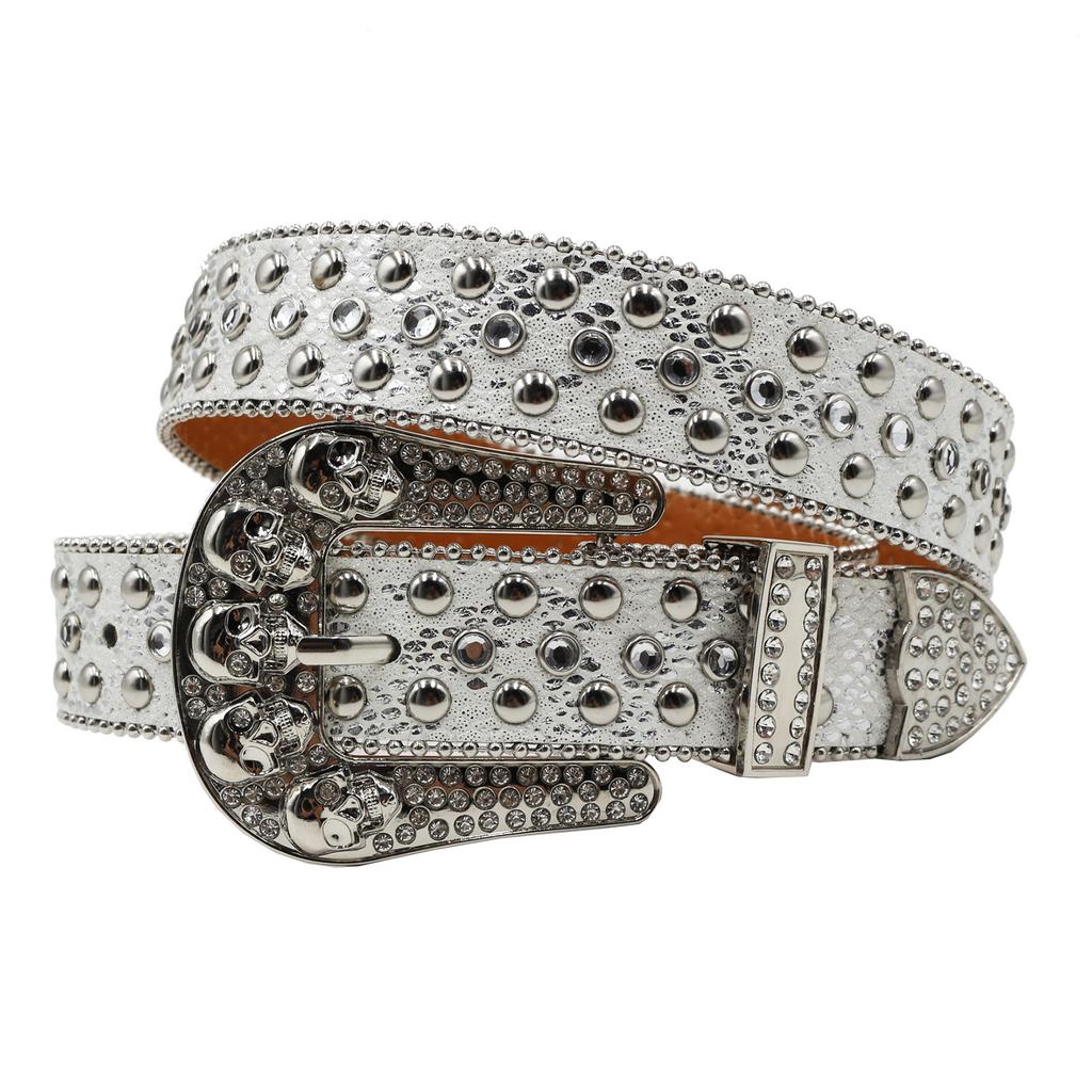 Snake Pattern Skull Rhinestone Belt European and American Style Women's Belt Extended Belt Denim Style Outdoor Belt