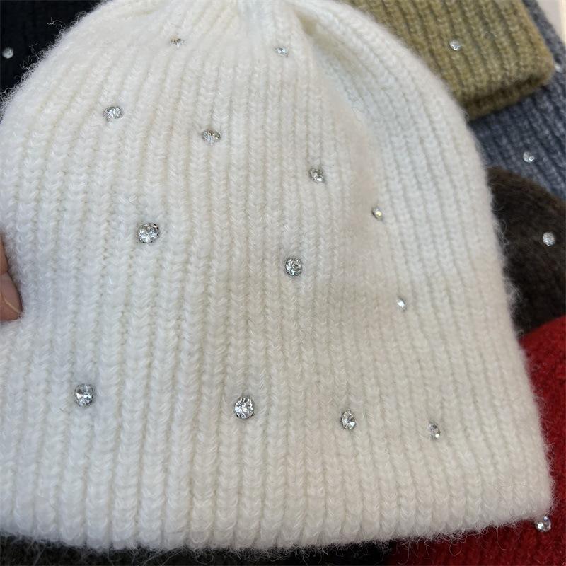 

Full rhinestone heavy industry custom drill warm wool wool hat women s autumn and winter versatile double-layer thickened knitted cold hat tide M（56-58cm） сірий колір