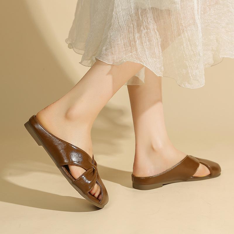 Fashion Flat Bottom Baotou Half Slippers Women's New Summer Wear Square Toe Shallow Mouth One-foot Slip Versatile Fashion Slippers