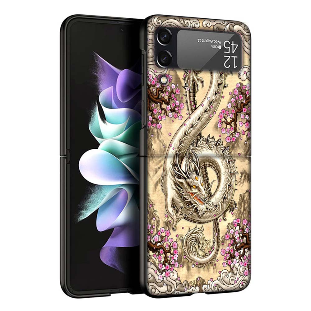 Asian Dragons Animal Tattoo Cool Hard Black Cover for Samsung Galaxy Z Flip 7 6 5 4 3 5G Phone Case Flip7 Flip6 Flip5 Flip4 Flip