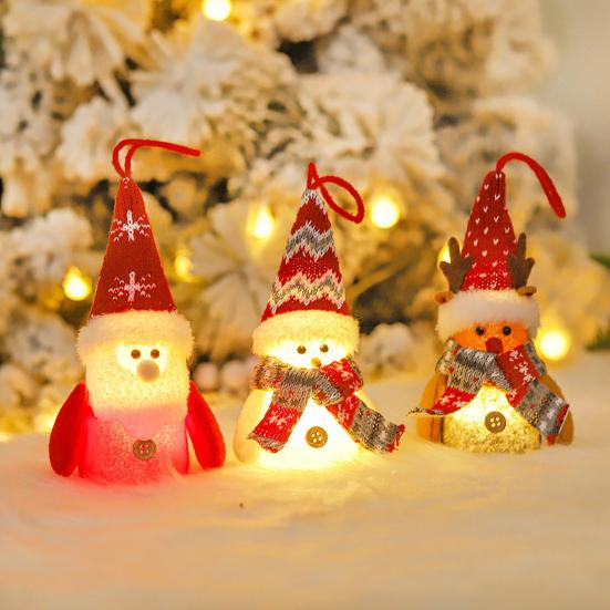 Christmas Gnome Hanging Ornaments with Lights Handmade Snowman Gnome Figurine Hanging Home Decorations for Shelf Table Fireplace Christmas Tree