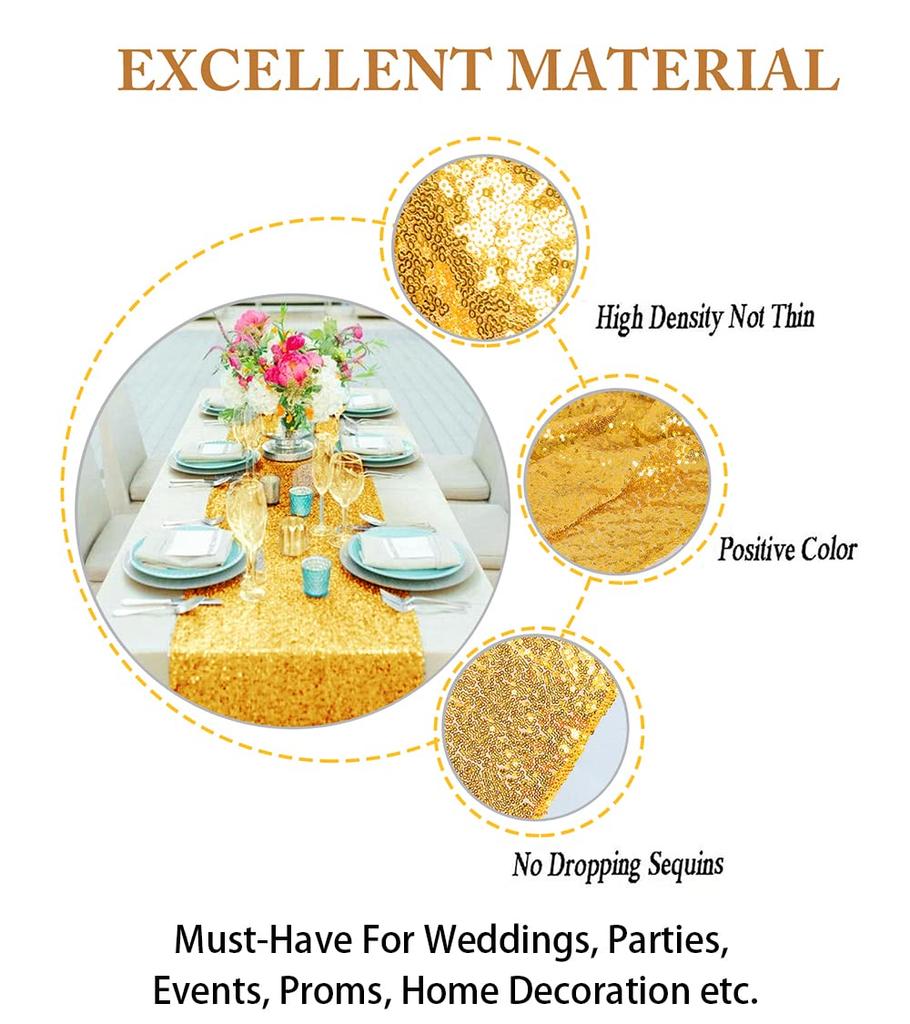 Bieżniki z cekinami Złoty bieżnik na imprezę Bieżnik z brokatem Długie obrusy na wesela Jesień