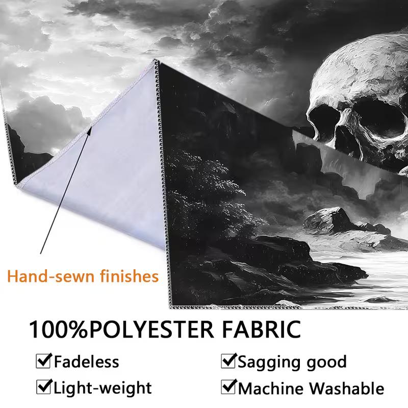 2D Black and White Skull Wall Tapestry Waterfall Background Cloth for Party & Home Decor