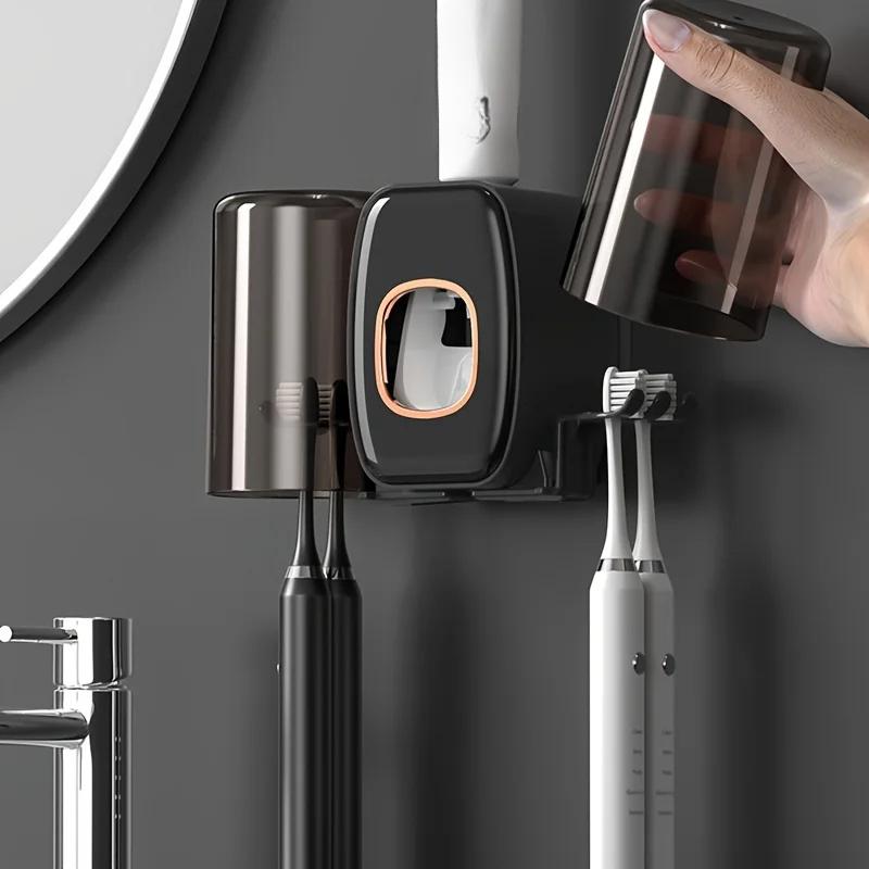 1pc Wall Mount Toothbrush Toothpaste Holder Punch Free Couple Toothwash Rack Plastic Transparent Mouthwash Mugs Toothbrush  An