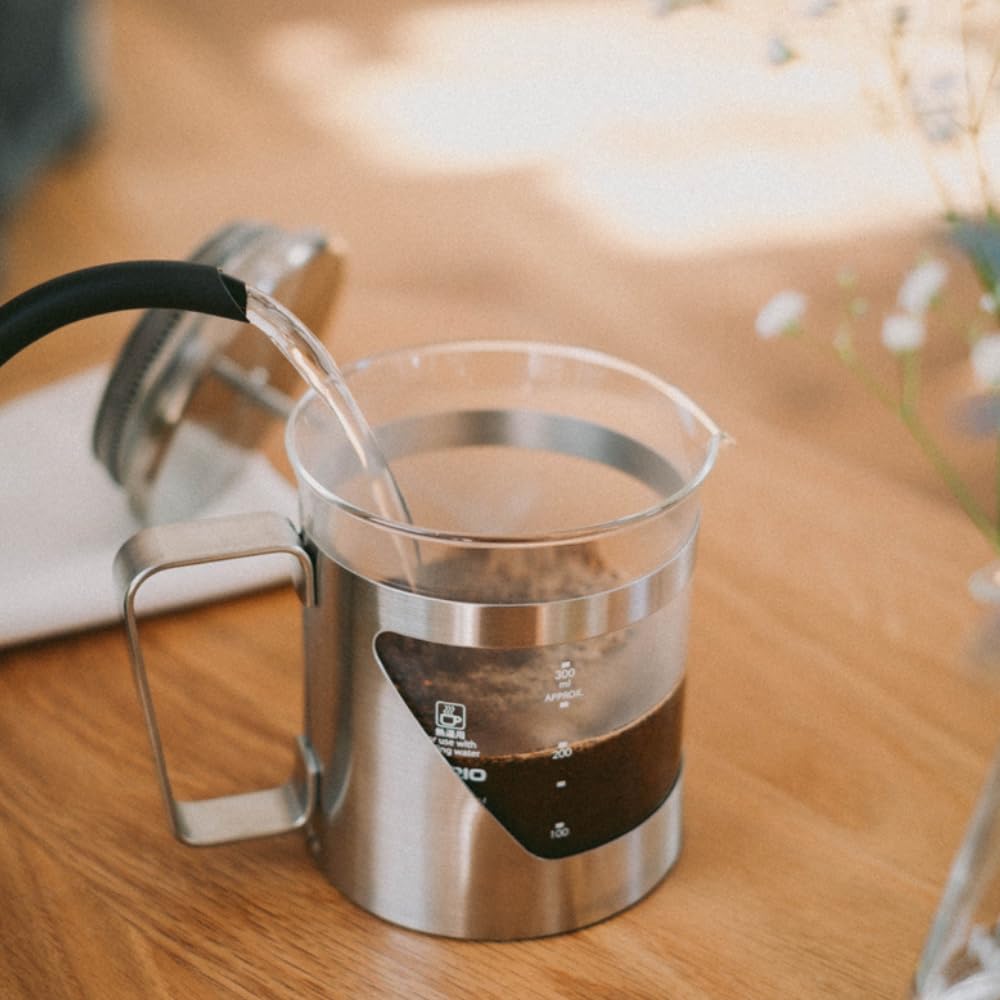 HARIO Hariol 7 Press Coffee Glass and Stainless 300ml Silver Maker, Heat-Resistant Steel, Capacity, (THSV-2-HSV)