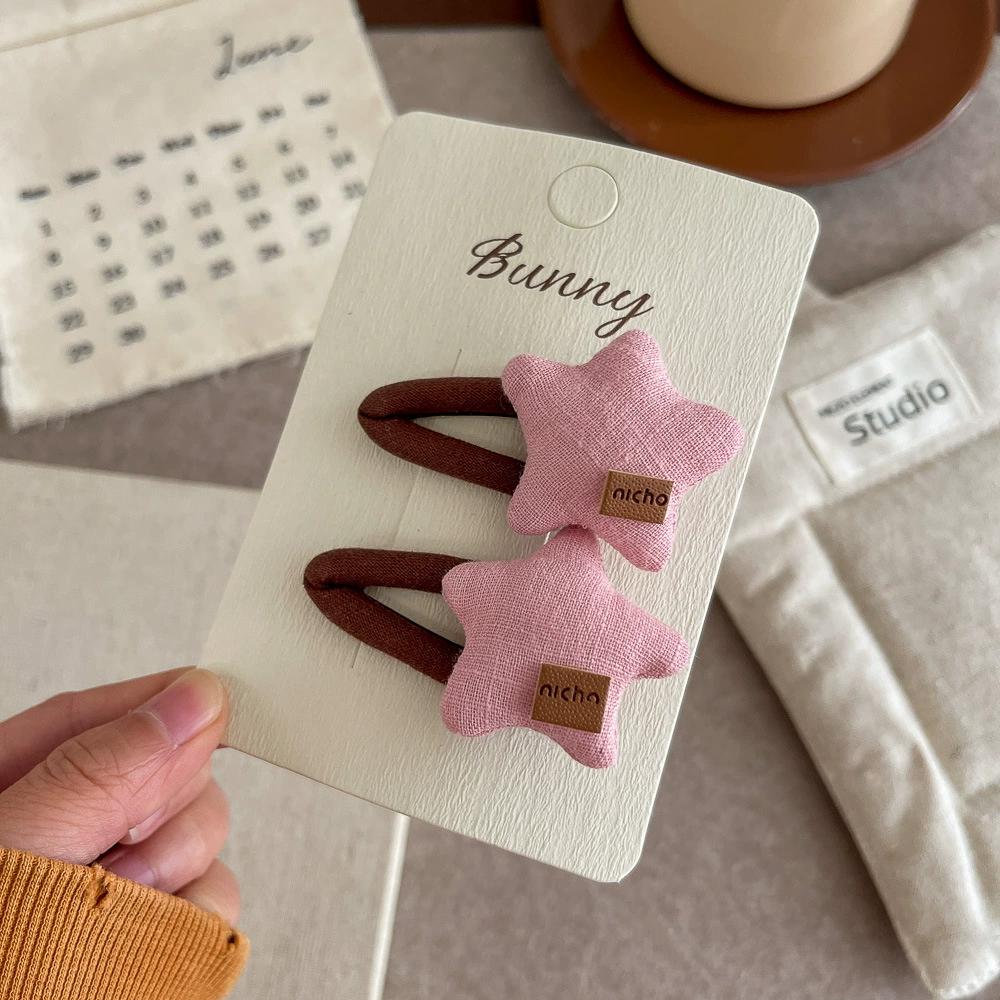 2pcs Pink Coffee Plaid Bow Hair Clip Hairpin Sweet Girl Love Bangs Side Clip Hairpin Children's Hairpin Kids Hair Accessories