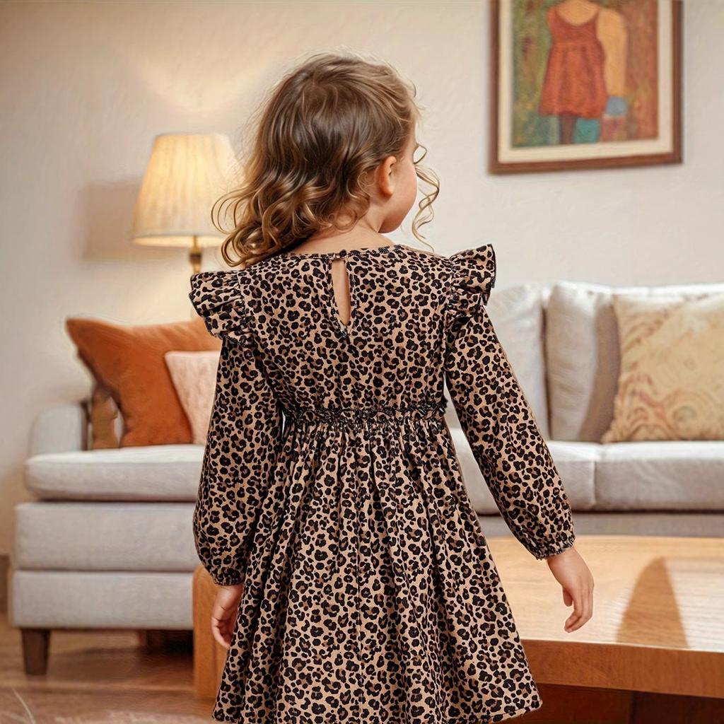Rochie simplă cu mâneci lungi cu imprimeu leopard pentru fete Rochie dulce pentru copii