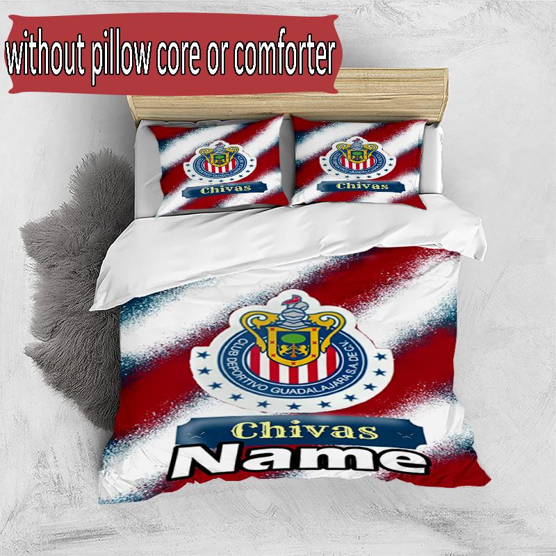 3pcs Duvet Cover Set (1*Duvet Cover + 2*Pillowcase, Without Core), Custom Name Club Deportivo Guadalajara Pattern Bedding Set, Home Bedroom Decor Gift
