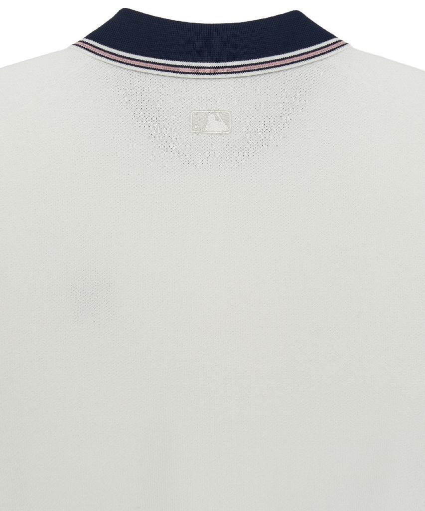 Emelbi Women'S Varsity Color Block Polo Short Sleeve Knit Ny (Ivory)
