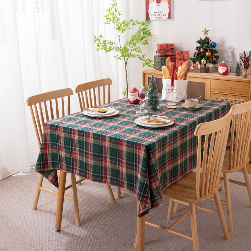 Amazon American Yarn-Dyed Polyester-Cotton Festive Christmas Decoration Fringed Tablecloth Red And Green Plaid Coffee Table Tablecloth Table Cloth