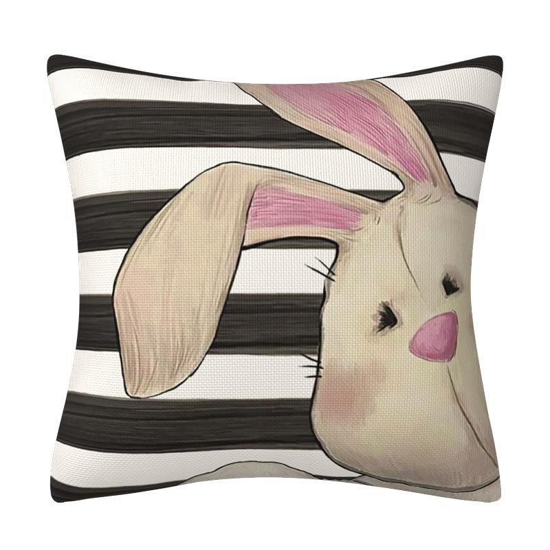 Easter Black and White Rabbit Pillowcase Spring Decorative Letter Pillow Sofa Cushion Cover