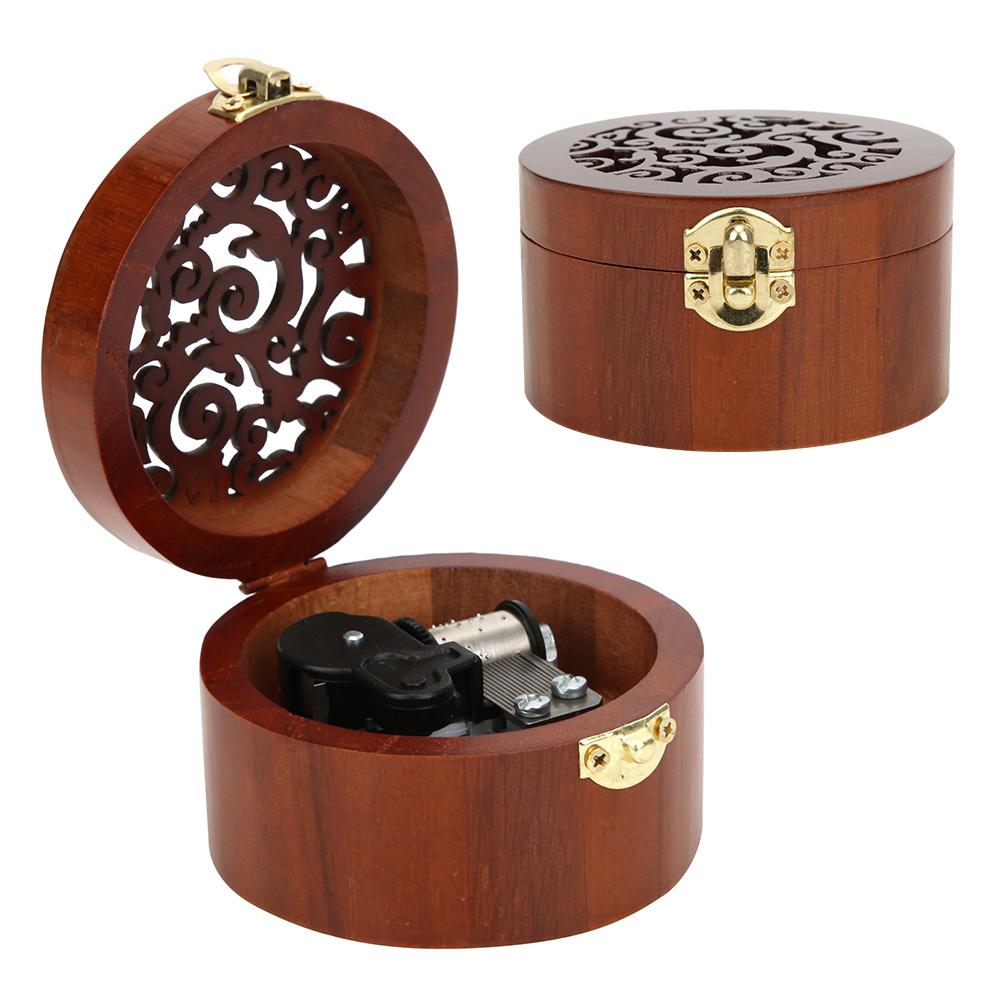 Retro Style Round Shape Music Box Beautiful Hollow Out Musical Jewelry Box Home Ornament