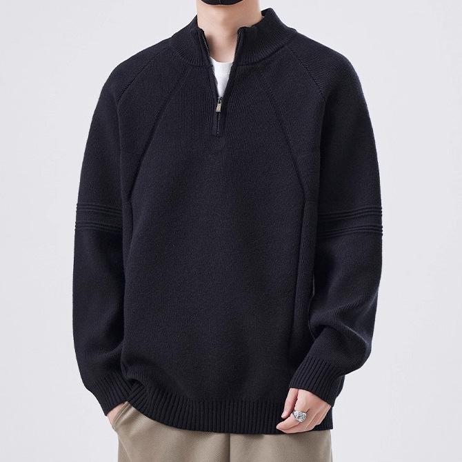 Men's Trendy Korean Half-High Collar Zipper Sweater - Autumn/Winter Loose Knit Pullover