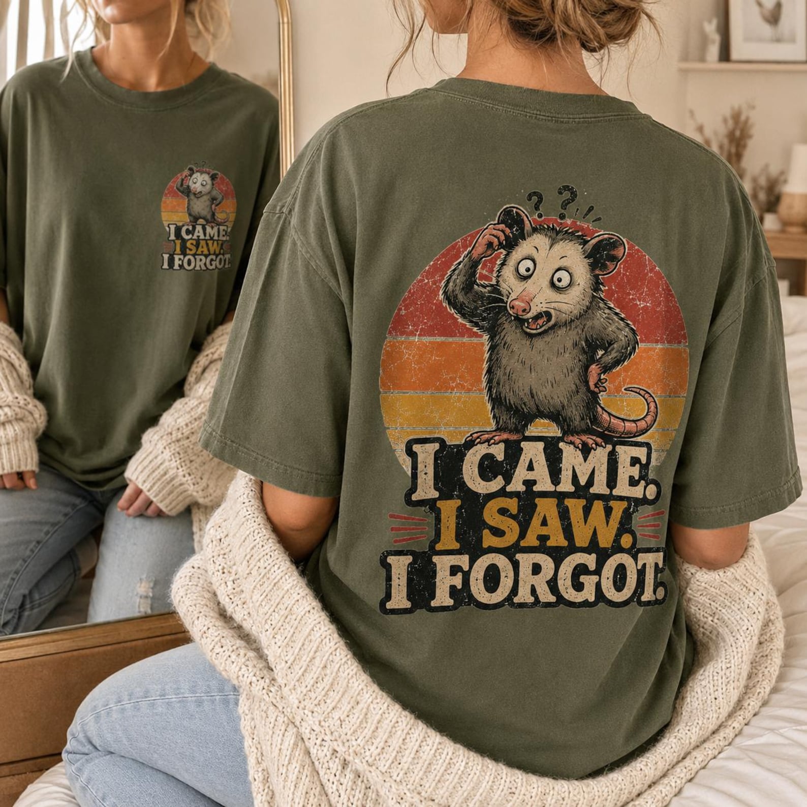 I Came I Saw I Forgot Possum Shirt, Funny Possum Graphic Tee, Vintage Retro Opossum T-Shirt, Forgetful Humor Comfort Colors Shirt 3XL