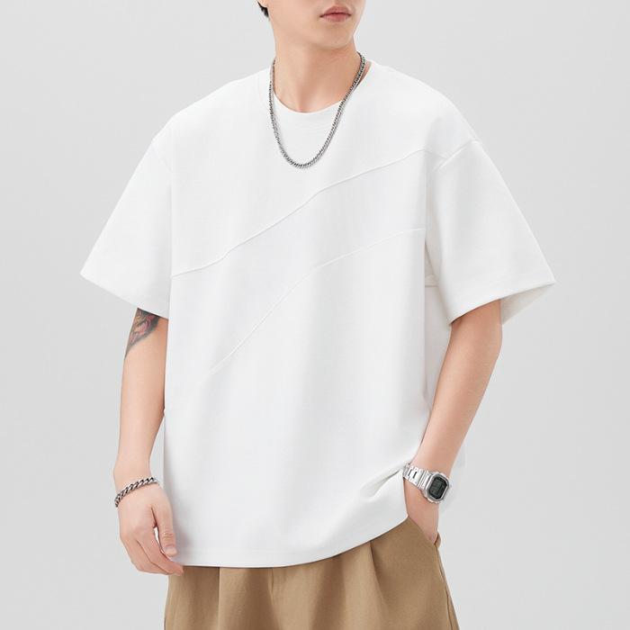 New Summer Color-blocking Loose Short-sleeved T-shirt for Men's Japanese Five-point Sleeve Round Neck Versatile