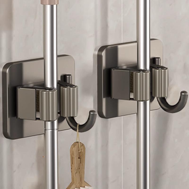 Edelstahl Mopphalter mit Haken – Wandmontiert, Stanzfreier Mopphalter