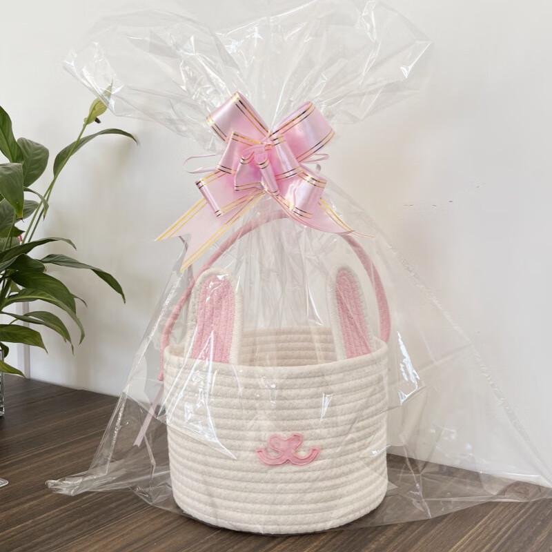 Плетеная корзина для хранения с рисунком розового кролика