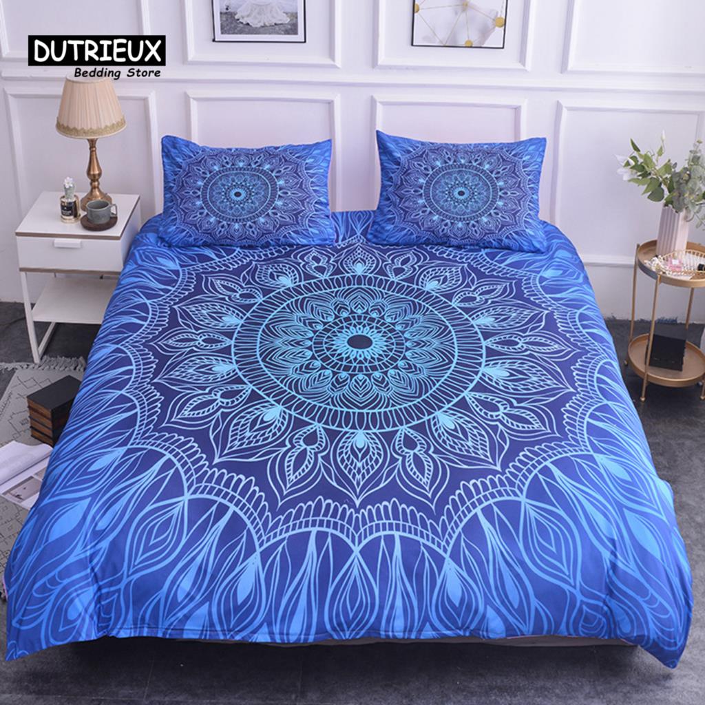 Colorful Mandala Duvet Cover Set Bohemian Style Pastel Toned Abstract Flower Design Print Bedding Set Quilt Cover Pillow Covers