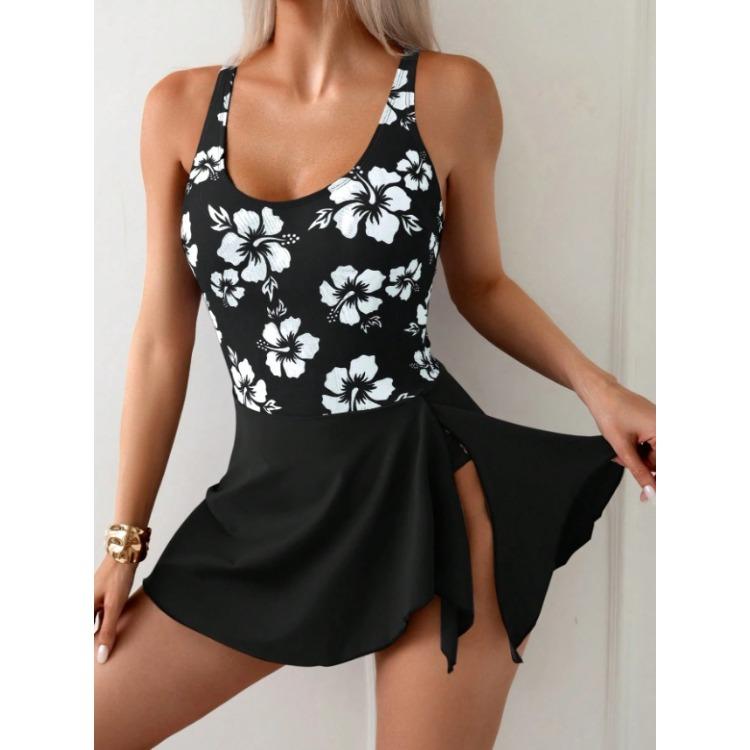 Charming Slit Skirt Knot Flower Design Slim Waist Backless Bikini Swimsuit For Beach Vacation