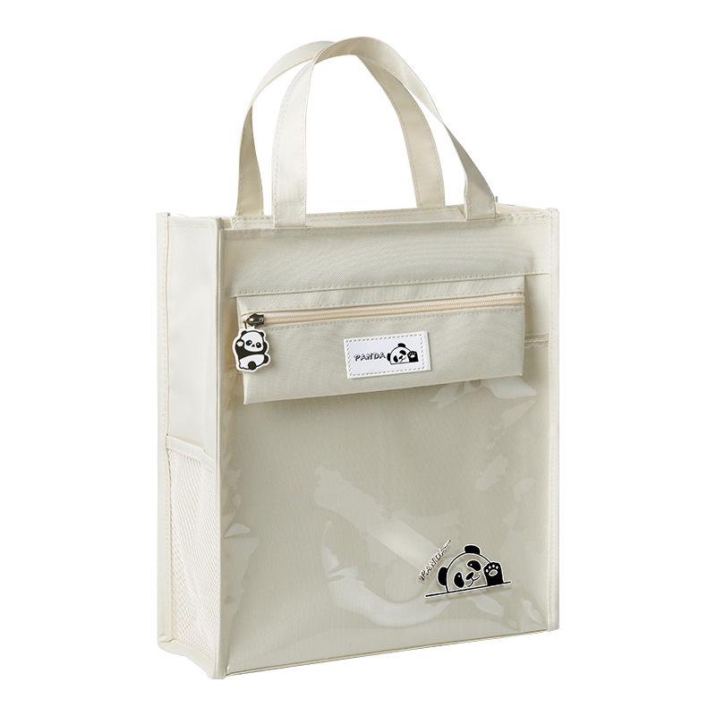 Panda Tutoring Bag: Transparent Canvas Handheld Book Bag for Kids with Extra Large Capacity