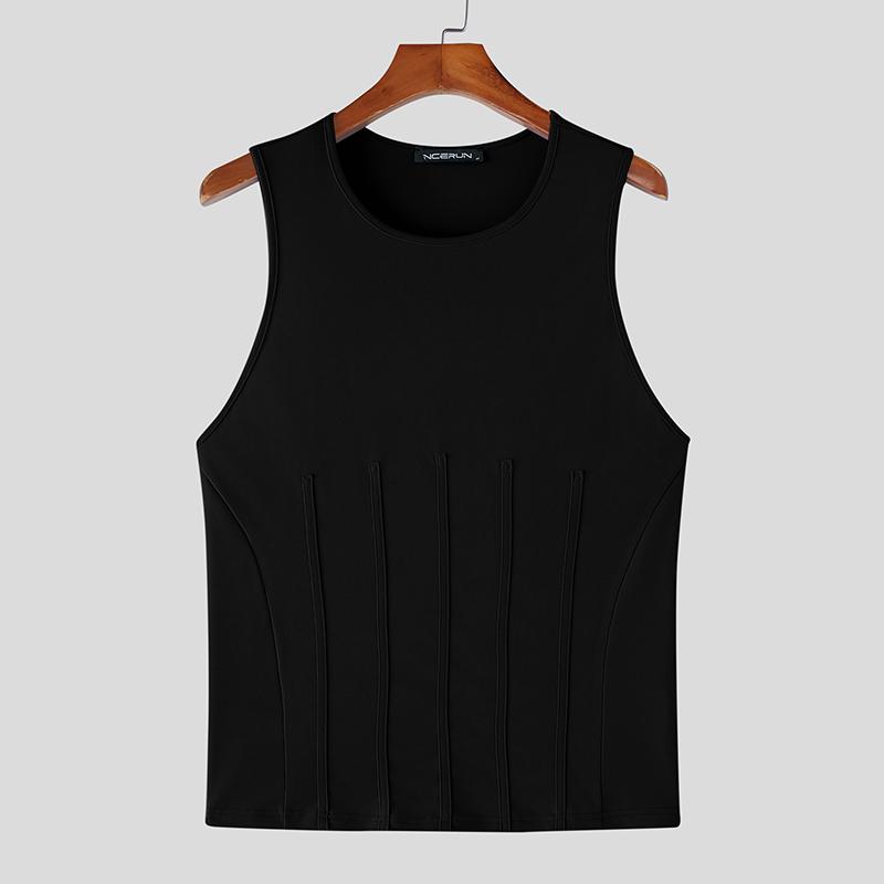 INCERUN Summer Men Round Neck Sleeveless Slim Waist Casual Tank Tops