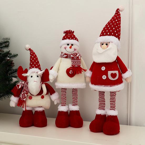 Yousheng Christmas Plush Doll Decoration Stuffed Standing Snowman/Santa Claus/Elk Figurine with Retractable Long Leg for Holiday Winter Home Table