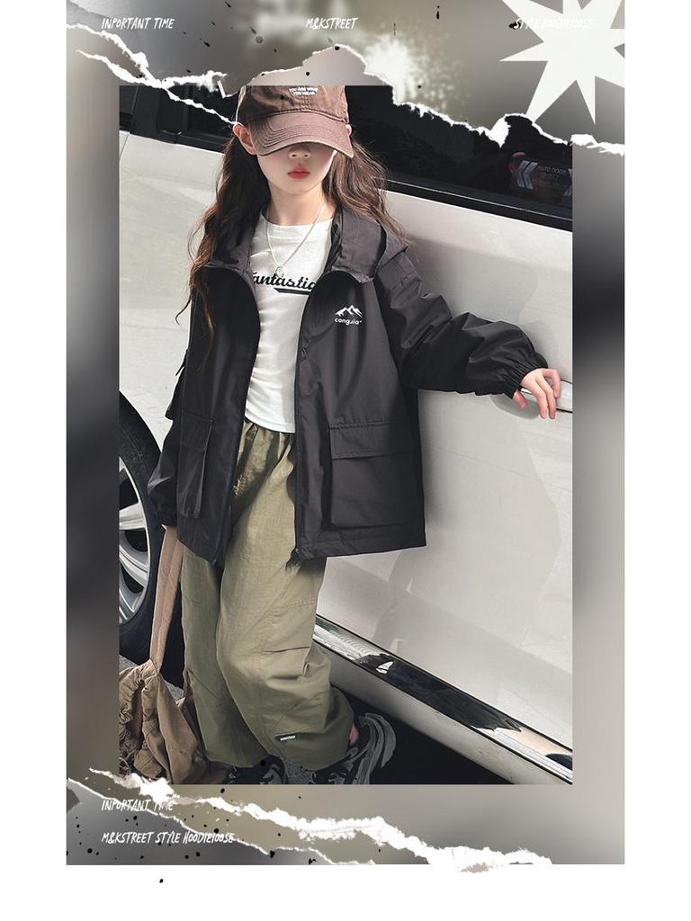 2024 Girls' Trendy Outdoor Windbreaker Jacket for Spring and Autumn