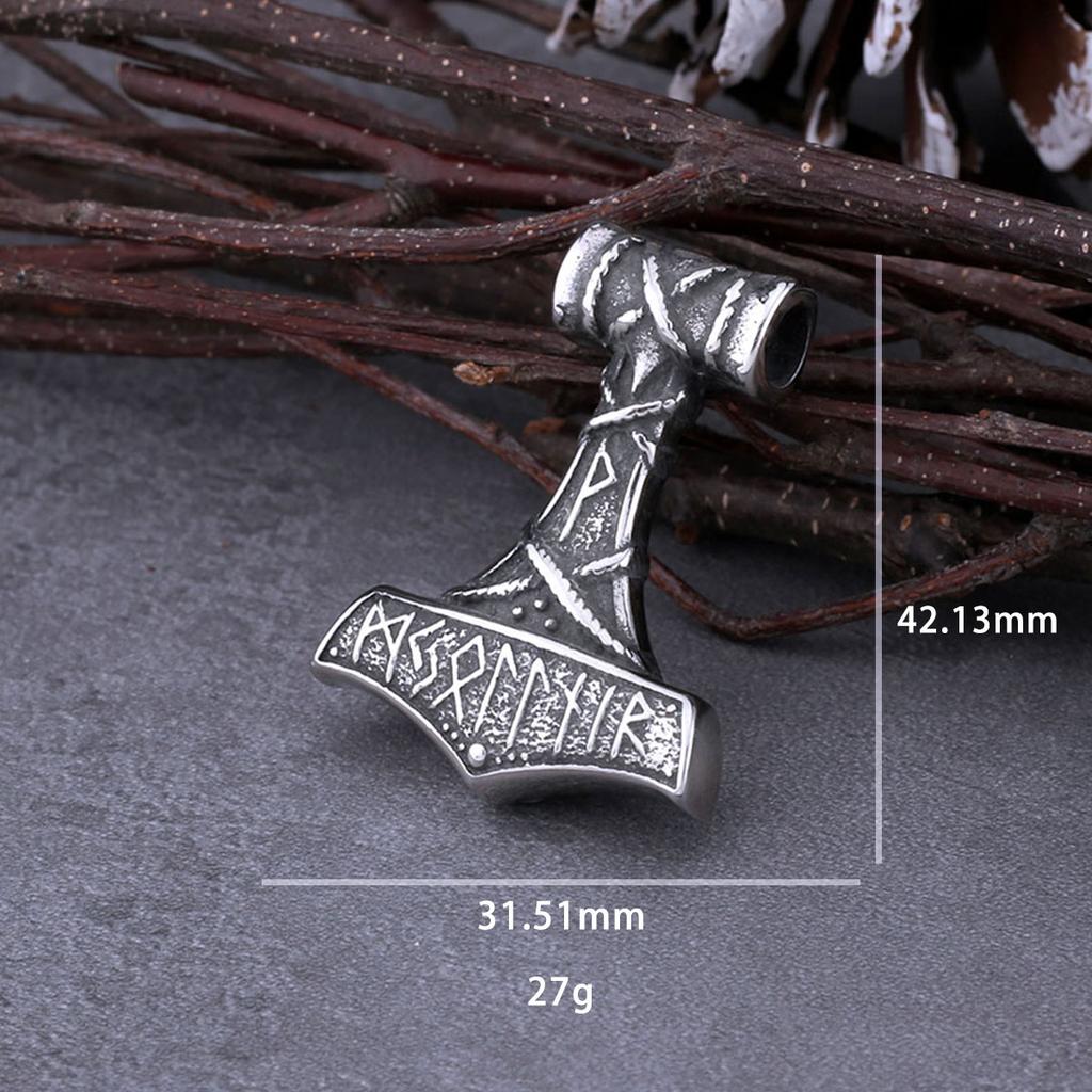 Vintage Nordic Vikings Anchor Odin Rune Necklace Stainless Steel Mjolnir Pendant Punk Jewelry Gift for Men